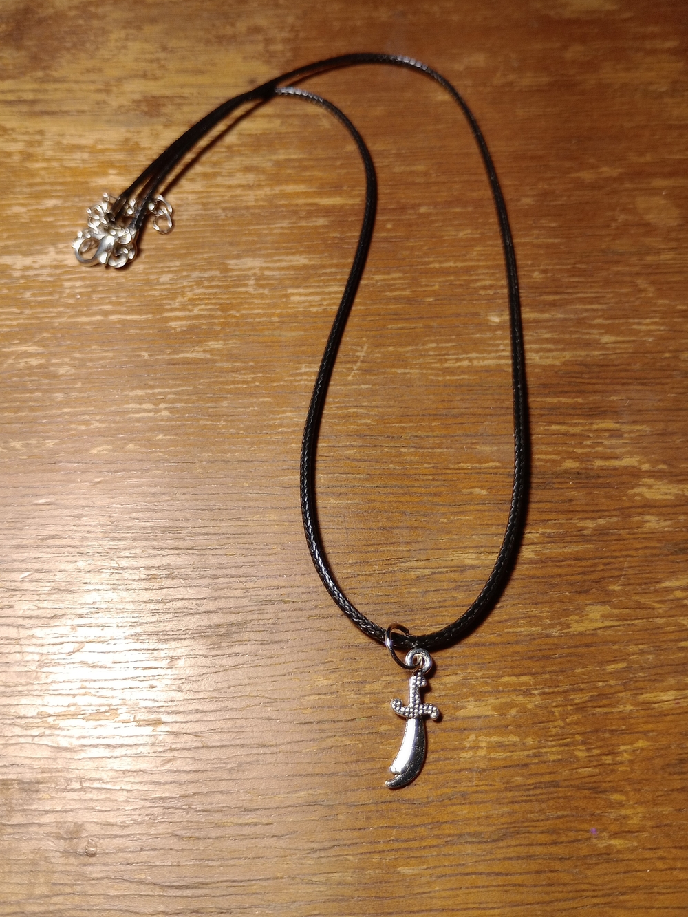 Black Cord Necklace with Silver Dagger Charm